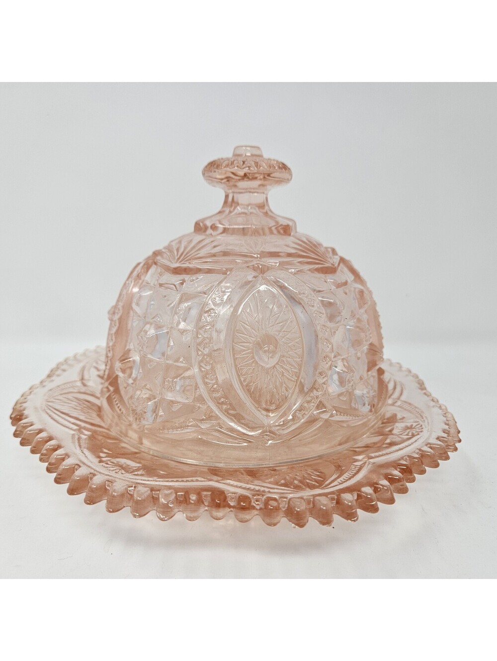 Vintage Pink Depression Glass Butter Dish Domed Sawtooth Edge